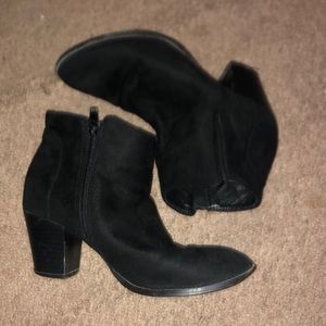 black suede ankle boot heels